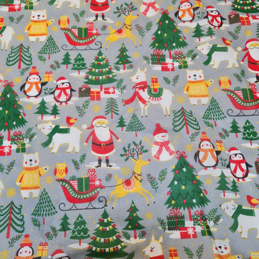 Christmas Polycotton Print Santa Reindeer Ginger man Festival Polycotton  (112cm wide) Print -8