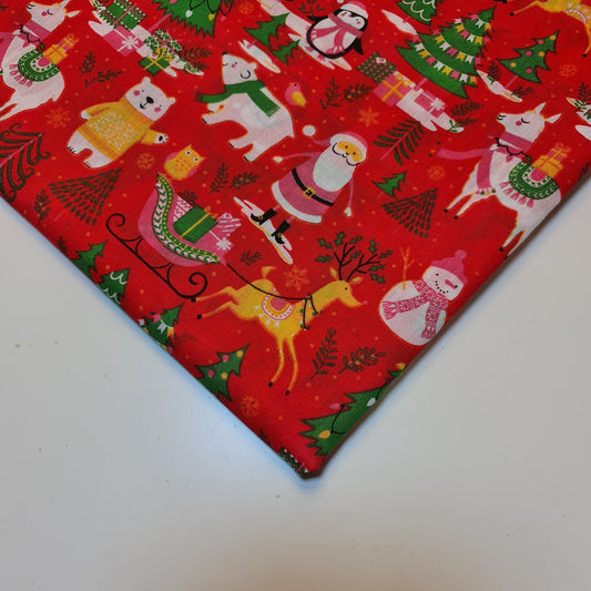 Weihnachts-Polycotton-Druck, Weihnachtsmann, Rentier, Ingwer-Mann, Festival-Polycotton (112 cm breit), Druck -9