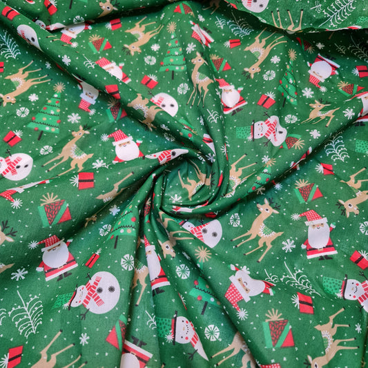 Christmas Polycotton Print Santa Reindeer Ginger man Festival Polycotton  (112cm wide) Print -10