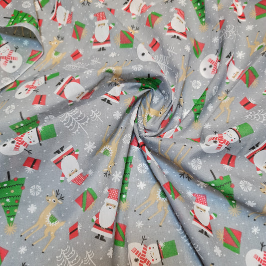 Weihnachts-Polycotton-Druck, Weihnachtsmann, Rentier, Ingwer-Mann, Festival-Polycotton (112 cm breit), Druck -12
