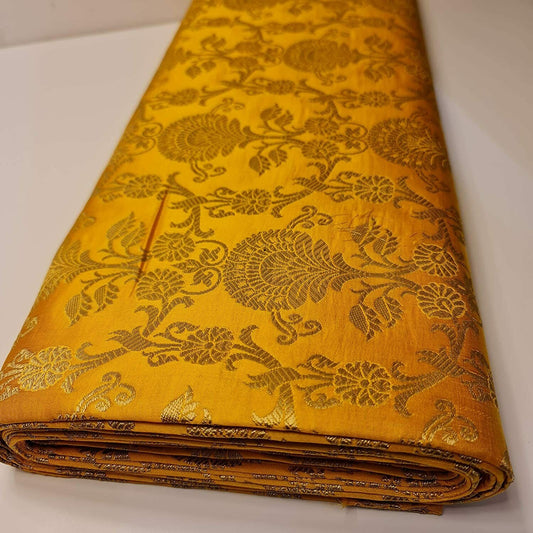 New Prints Ornamental Floral Gold Metallic Print Indian Banarasi Brocade Fabric (Mustard)