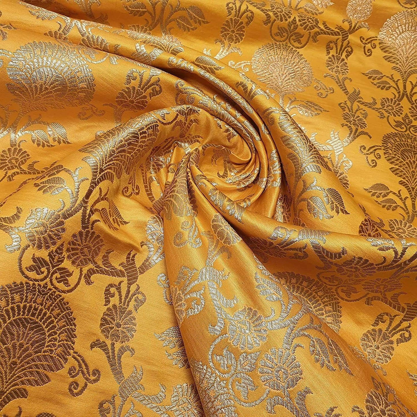 New Prints Ornamental Floral Gold Metallic Print Indian Banarasi Brocade Fabric (Mustard)