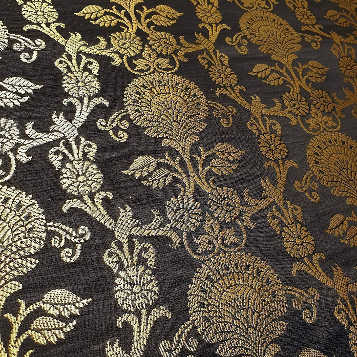 New Prints Ornamental Floral Gold Metallic Print Indian Banarasi Brocade Fabric (Black)