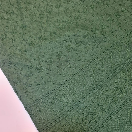 NEW SPRING 100% Cotton Lawn Broderie Anglaise Embroidery Dress Craft Fabric 44" (Bottle Green)