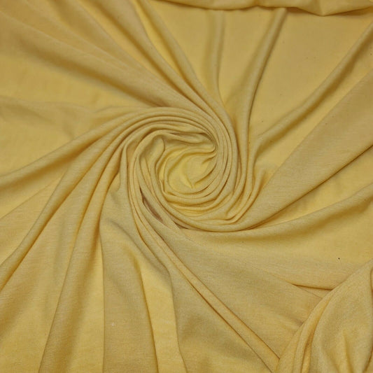 Soft Plain Colour Cotton Jersey Stretch Knit T Shirt Baby Grow Dress Fabric 58" (Yellow)