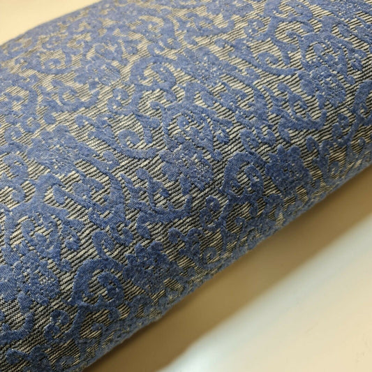 Blue Baroque Textured Jersey Fabric Viscose Dress Material 58" By the Meter