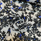 Printed Crepe Fabric White Base Black Flowers Neon Blue Spot Dress (58" wide)