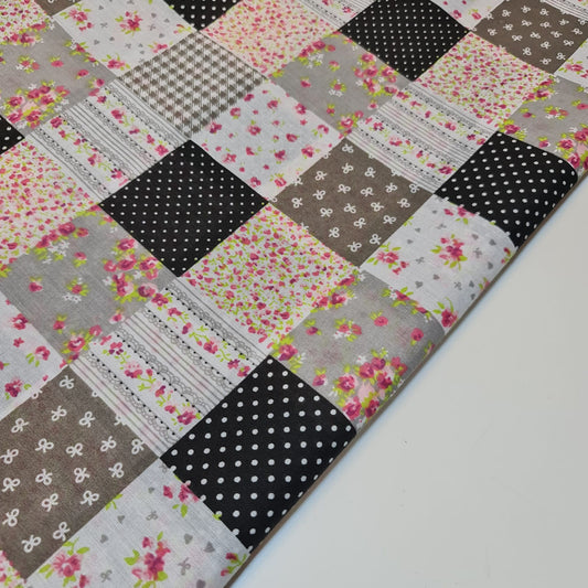 Floral Gingham Spotted Patchwork Printed Poly Cotton Fabric Polycotton Craft (45" inch wide) Print -4