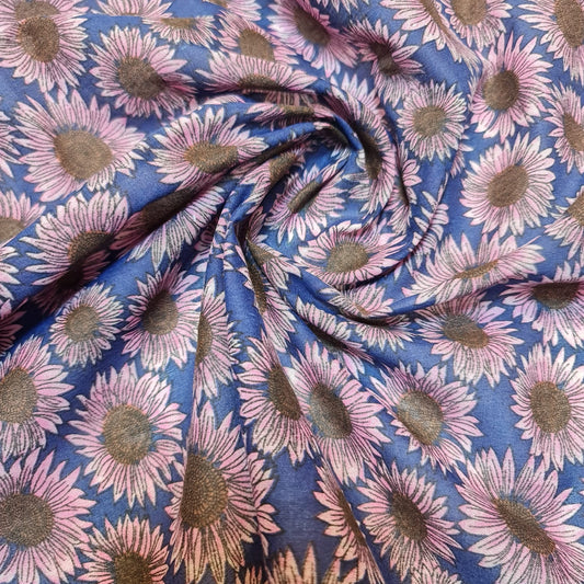 Gelber Polycotton-Druck für Sommerkleider mit Sonnenblumenmuster, großer Blumenstoff (45 Zoll breit), Druck -1