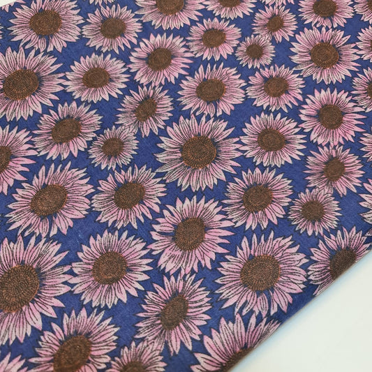 Gelber Polycotton-Druck für Sommerkleider mit Sonnenblumenmuster, großer Blumenstoff (45 Zoll breit), Druck -1