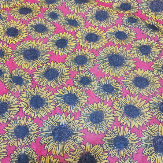 Gelber Polycotton-Druck für Sommerkleider mit Sonnenblumenmuster, großer Blumenstoff (45 Zoll breit), Druck -2