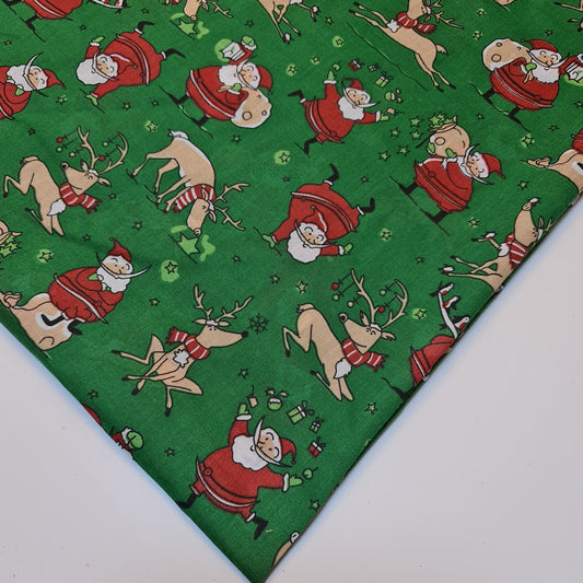Weihnachts-Polycotton-Druck, Weihnachtsmann, Rentier, Ingwer-Mann, Festival-Polycotton (112 cm breit), Druck -2