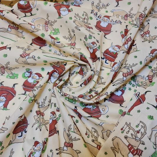 Weihnachts-Polycotton-Druck, Weihnachtsmann, Rentier, Ingwer-Mann, Festival-Polycotton (112 cm breit), Druck -3