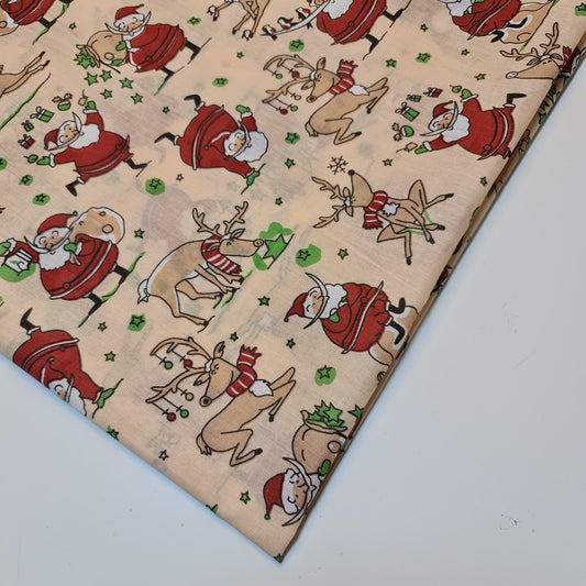 Weihnachts-Polycotton-Druck, Weihnachtsmann, Rentier, Ingwer-Mann, Festival-Polycotton (112 cm breit), Druck -3