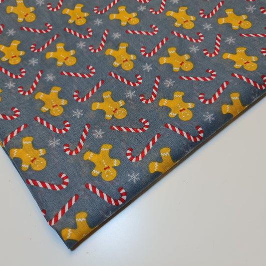 Weihnachts-Polycotton-Druck, Weihnachtsmann, Rentier, Ingwer-Mann, Festival-Polycotton (112 cm breit), Druck -4