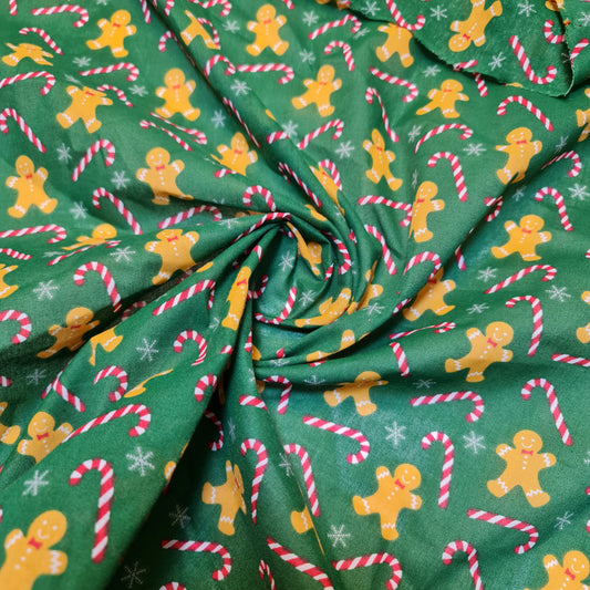 Weihnachts-Polycotton-Druck, Weihnachtsmann, Rentier, Ingwer-Mann, Festival-Polycotton (112 cm breit), Druck -6