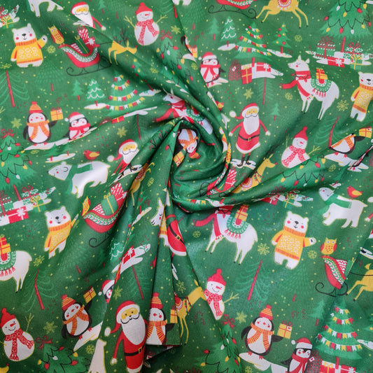 Weihnachts-Polycotton-Druck, Weihnachtsmann, Rentier, Ingwer-Mann, Festival-Polycotton (112 cm breit), Druck -7
