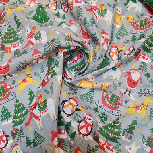 Christmas Polycotton Print Santa Reindeer Ginger man Festival Polycotton  (112cm wide) Print -8