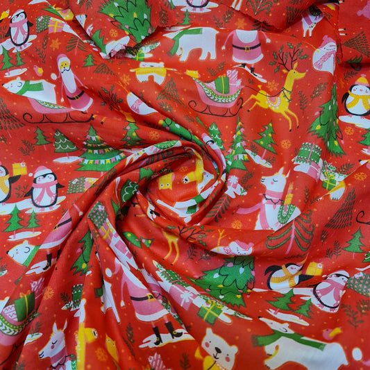 Christmas Polycotton Print Santa Reindeer Ginger man Festival Polycotton  (112cm wide) Print -9