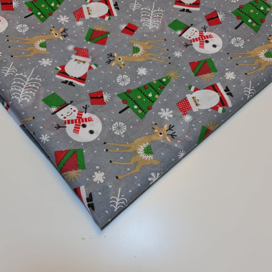 Weihnachts-Polycotton-Druck, Weihnachtsmann, Rentier, Ingwer-Mann, Festival-Polycotton (112 cm breit), Druck -12