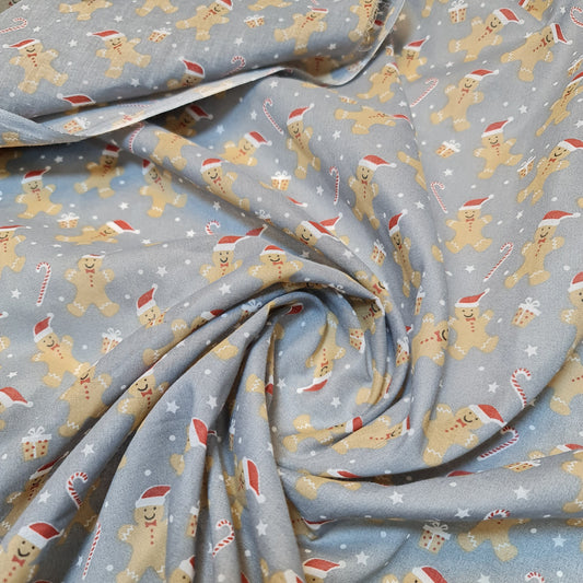 Weihnachts-Polycotton-Druck, Weihnachtsmann, Rentier, Ingwer-Mann, Festival-Polycotton (112 cm breit), Druck -14