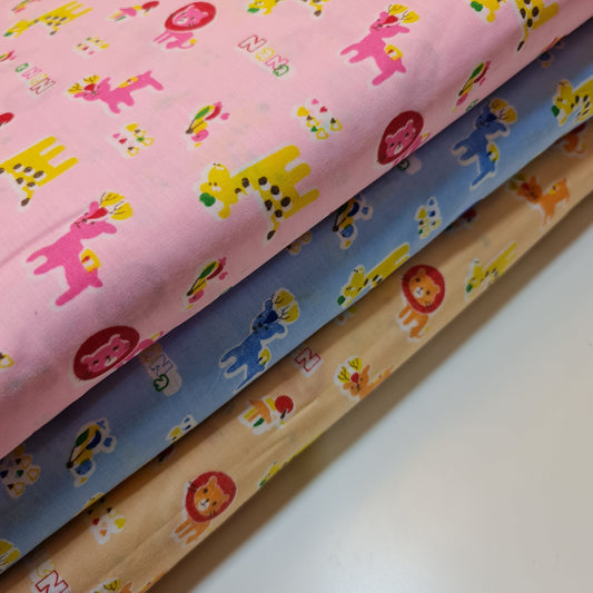 Kids Print 100% Cotton Poplin Fabric Animal Lion Giraffe Reindeer (44" Wide)