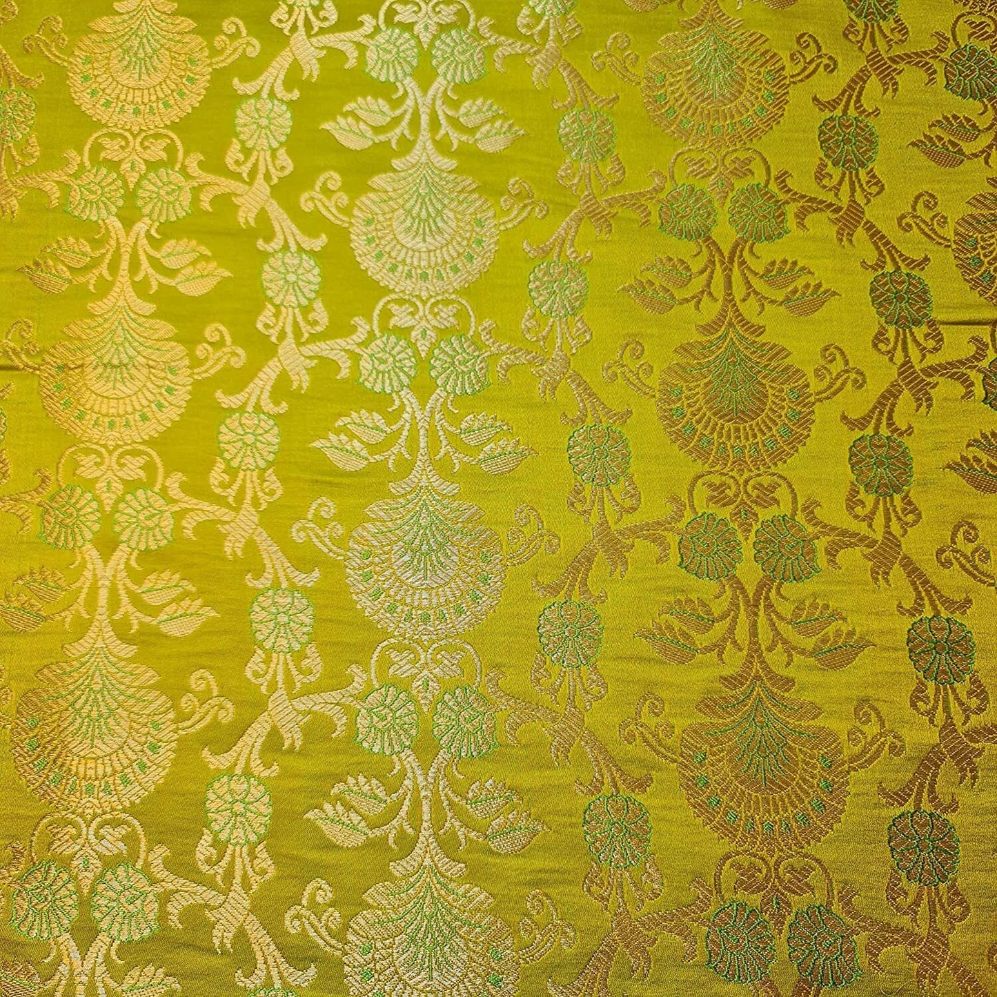 New Prints Ornamental Floral Gold Metallic Print Indian Banarasi Brocade Fabric (Lime)