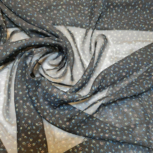 Kreppstoff mit Blumenmuster, schwarze Basis, Blumen, Sommerkleid, Bastelkunst (147,3 cm breit)