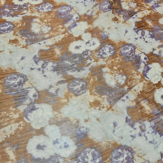 Bedruckter Crêpe-Georgette-Stoff, braun-blaues Blumenmuster, Sommerkleid (58" breit)