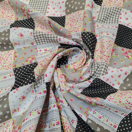Floral Gingham Spotted Patchwork Printed Poly Cotton Fabric Polycotton Craft (45" inch wide) Print -4