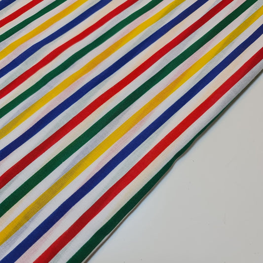 Multi Coloured Stripe (Medium) Polycotton Fabric 44" Wide | Rainbow Stripe Craft, Dressmaking & Quilting Material by the Metre