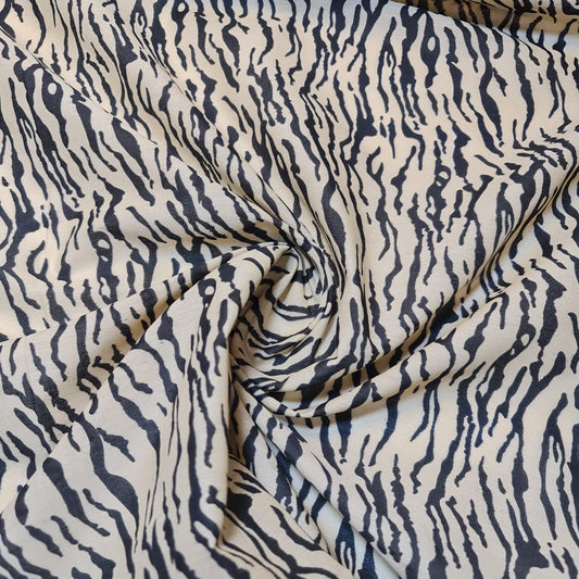 Polycotton-Stoff mit Tiger-Print, Tiermuster, beigefarbene Basis, schwarze Streifen (44" breit).