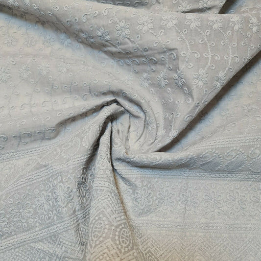NEW SPRING 100% Cotton Lawn Broderie Anglaise Embroidery Dress Craft Fabric 44" (Silver Grey)