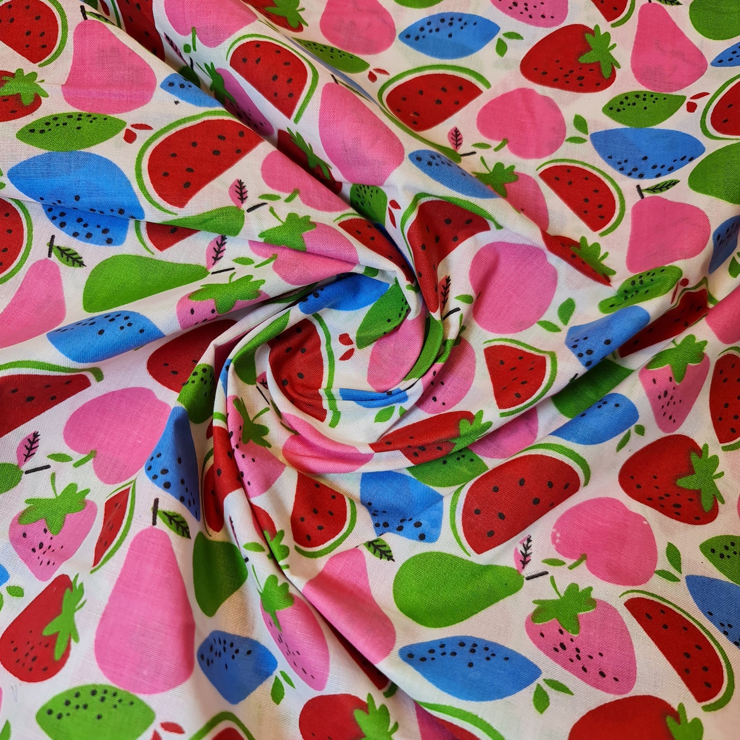 Kids Print 100% Cotton Poplin Fabric Apple Pears Watermelon Base (44" inch wide)