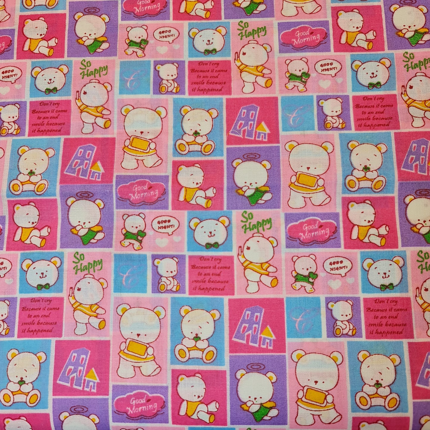 Kids Print 100% Cotton Poplin Fabric Teddy Check Print Summer (44" inch Wide)