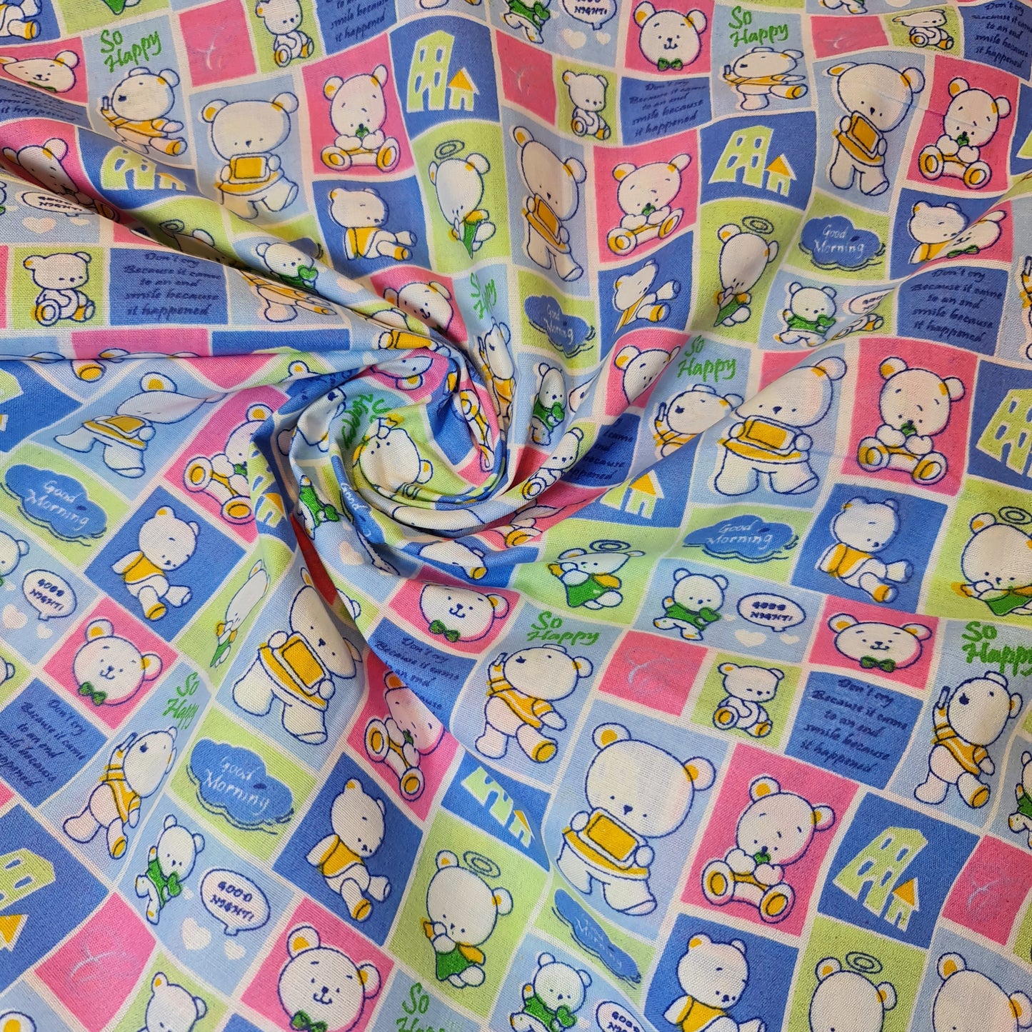 Kids Print 100% Cotton Poplin Fabric Teddy Check Print Summer (44" inch Wide)