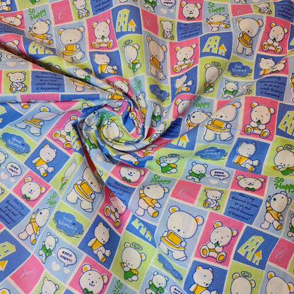 Teddy Bear Print Kids 100% Cotton Poplin Fabric Dress Craft Nursery Quilting Costume Material 44" By the Meter