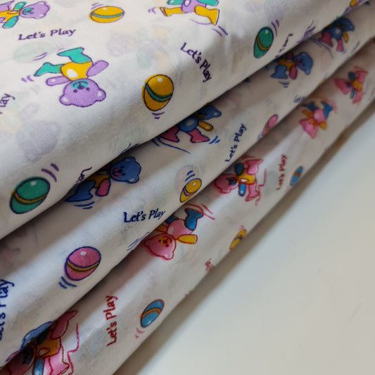 100 % Baumwoll-Popeline-Stoff mit Kinderdruck, Teddy-Sommerkleidstoff mit weißer Basis (44"W)