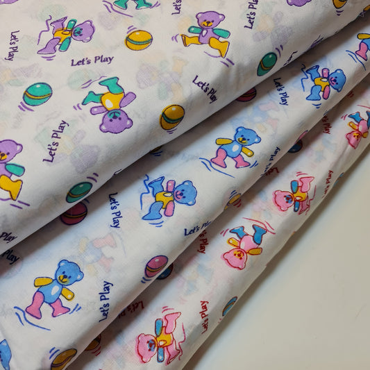 100 % Baumwoll-Popeline-Stoff mit Kinderdruck, Teddy-Sommerkleidstoff mit weißer Basis (44"W)