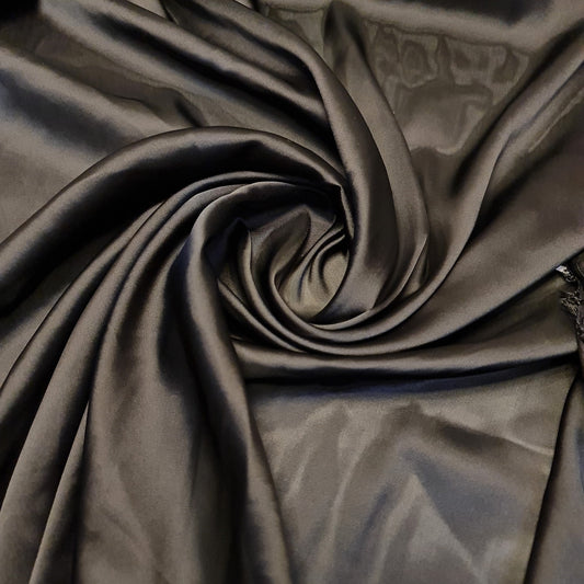 Luxury Glossy Charmeuse Silk Satin Weave Bridal Dress Polyester Fabric 58" (BLACK- 41)