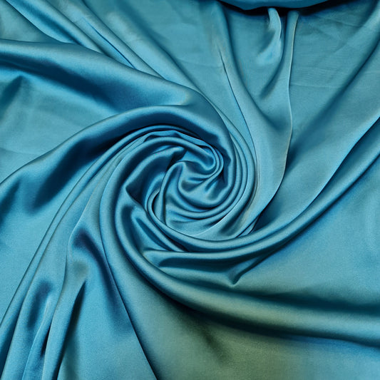 CYAN- 22 Luxury Glossy Charmeuse Satin Weave Polyester Fabric – 44” Wide – Bridal, Evening & Lingerie Material (By the Meter)