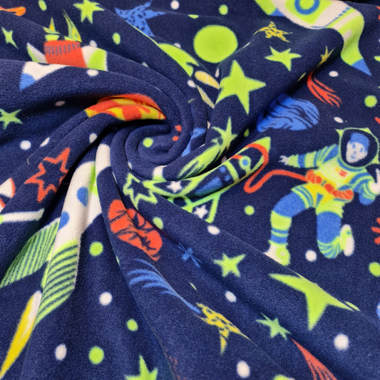 Children's Printed Polar Fleece Soft Throw Blanket Anti Pill Fabric Material 58" (Space Universe Blue)
