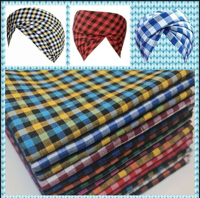 Gingham 1/8" Check 100 % reine Baumwolle Parna Patka Turban Dastaar Stoff 36'' Meter (Mehrfarbig 3)