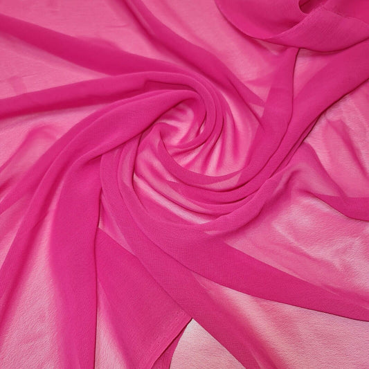 Sheer Poly Crepe Chiffon Fabric Semi-Transparent Drape Dress Craft Material 44" (Hot Pink)