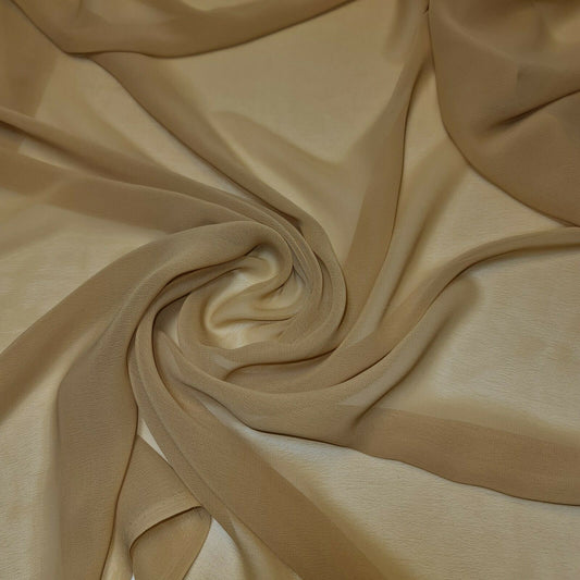 Sheer Poly Crepe Chiffon Fabric Semi-Transparent Drape Dress Craft Material 44" (Beige Gold)