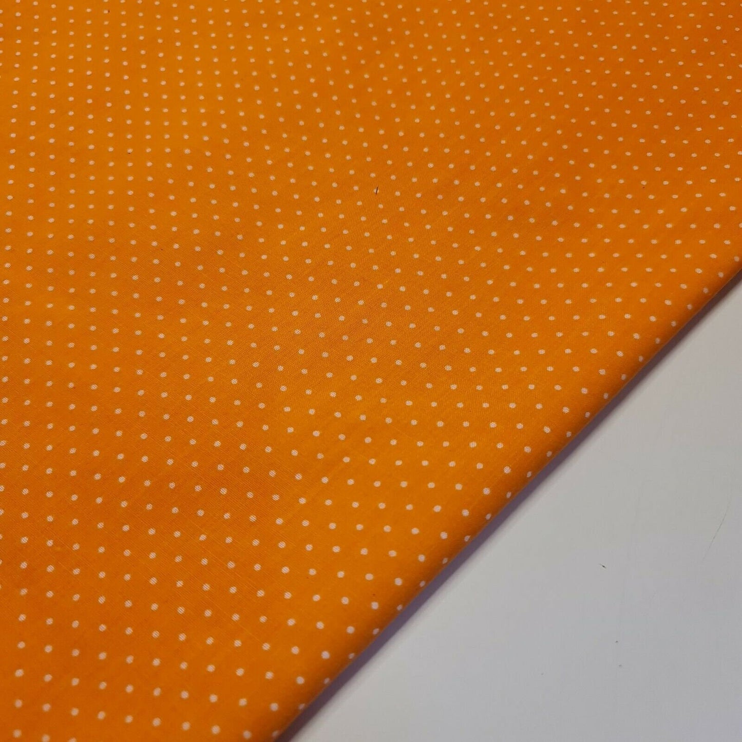 Polycotton White Polka Dot Orange Base Summer Dress Fabric Craft (44" inch wide)