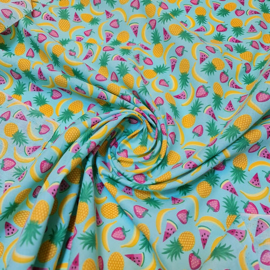 Polycotton-Stoff, gemischte Früchte, Bananen, Wassermelonen, Ananas, Erdbeeren (Minze).