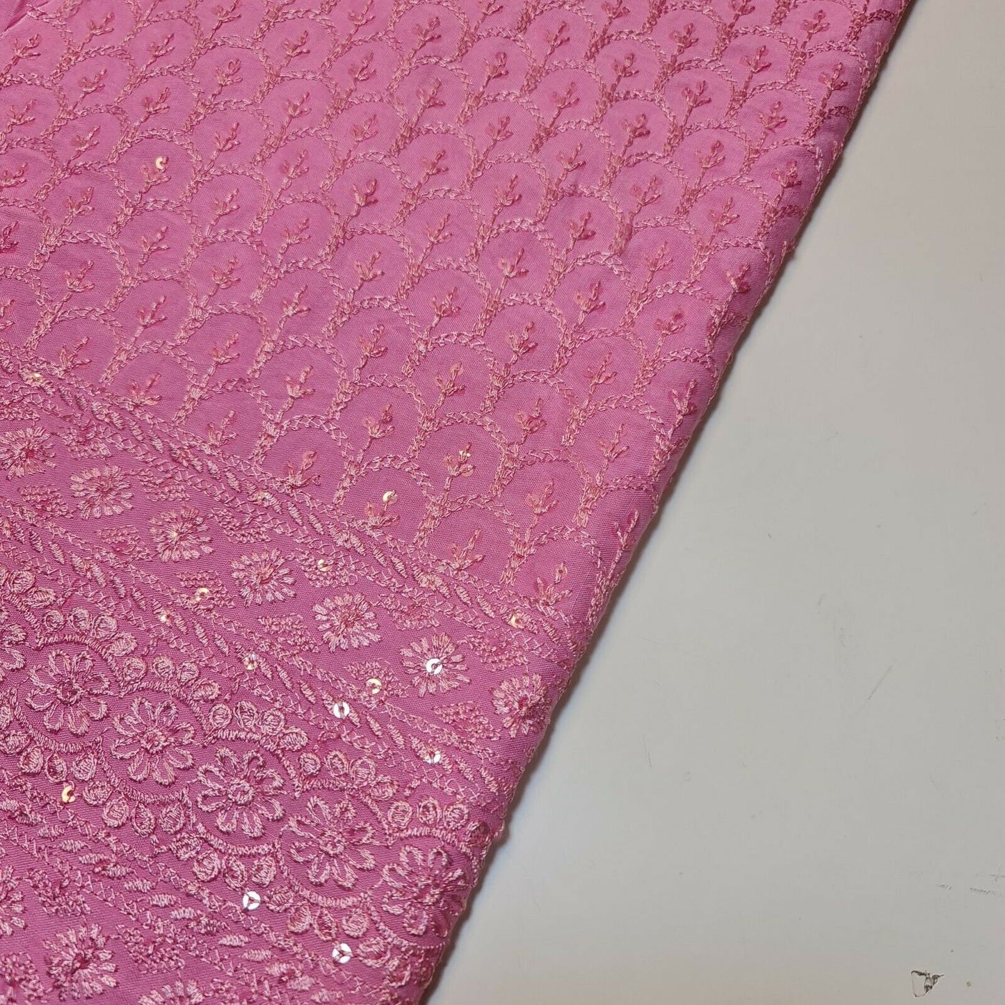 Broderie Anglais Sequin Embroidery ANGLAISE Soft Viscose Dress Craft Fabric 44" (Pink)