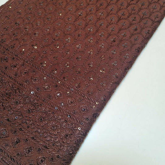 Brown Broderie Anglaise Sequin Embroidery Soft Viscose Dress Craft Fabric – 44" By The Meter