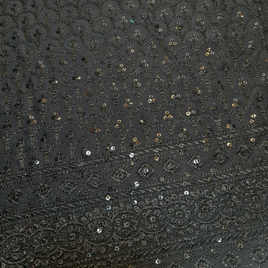 Black Broderie Anglaise Sequin Embroidery Soft Viscose Dress Craft Fabric – 44" By The Meter
